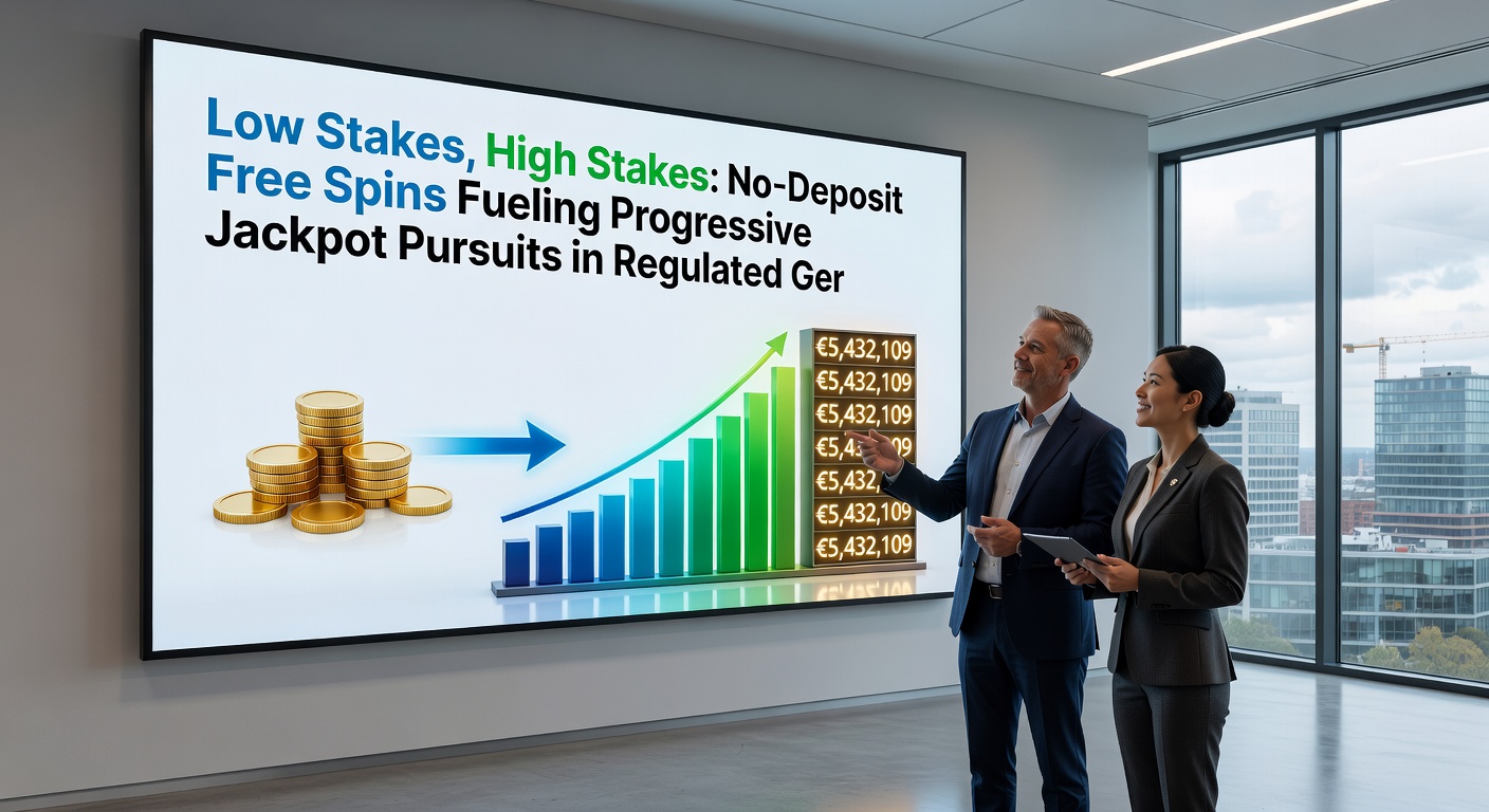 Darstellung eines progressiven Jackpots, der durch No-Deposit Free Spins in deutschen Online-Casinos ansteigt, mit Grafiken zu Einsätzen und Gewinnpotenzialen